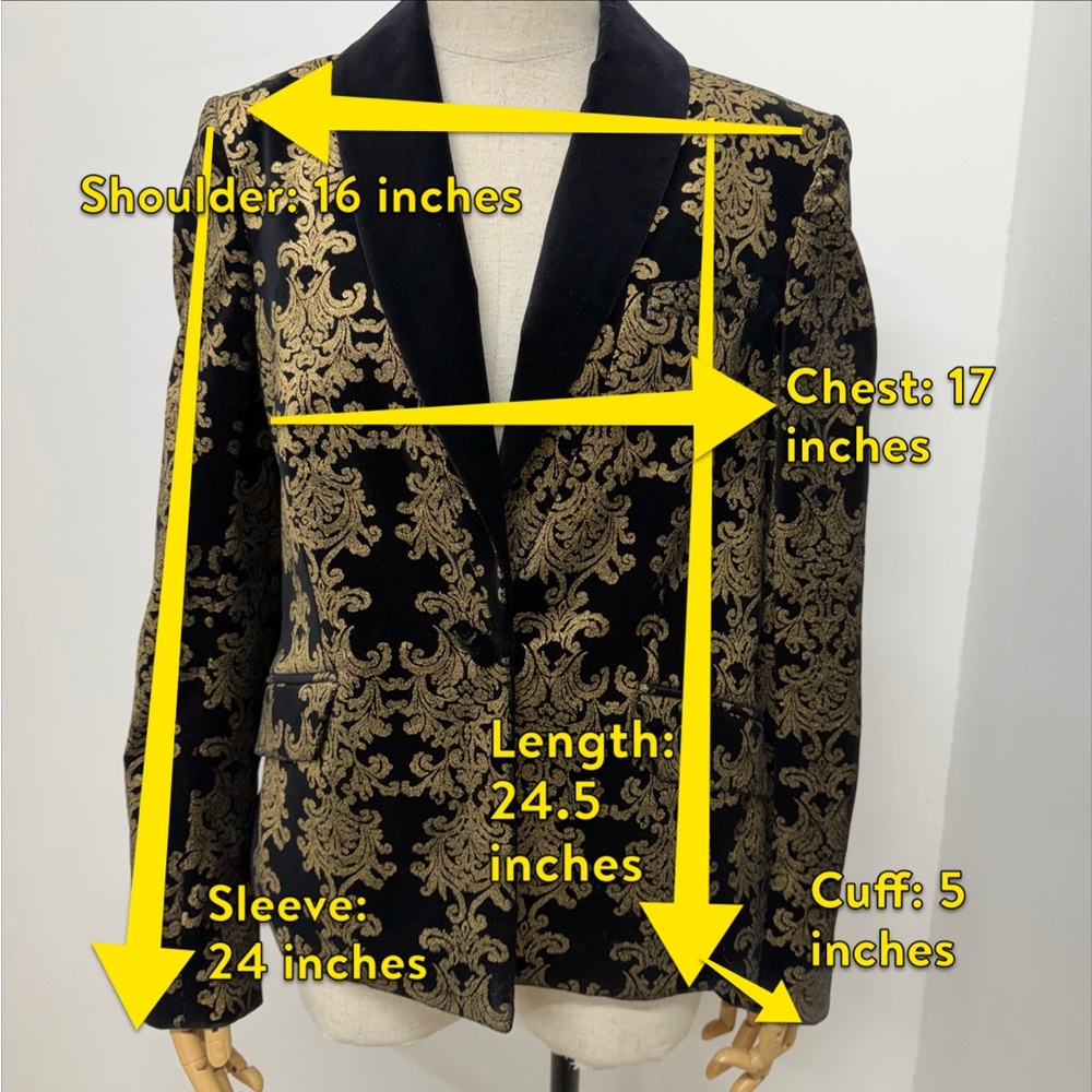 7 for all Mankind Black Gold Brocade Blazer Maximalist Retro Womans Size S - Picture 16 of 16